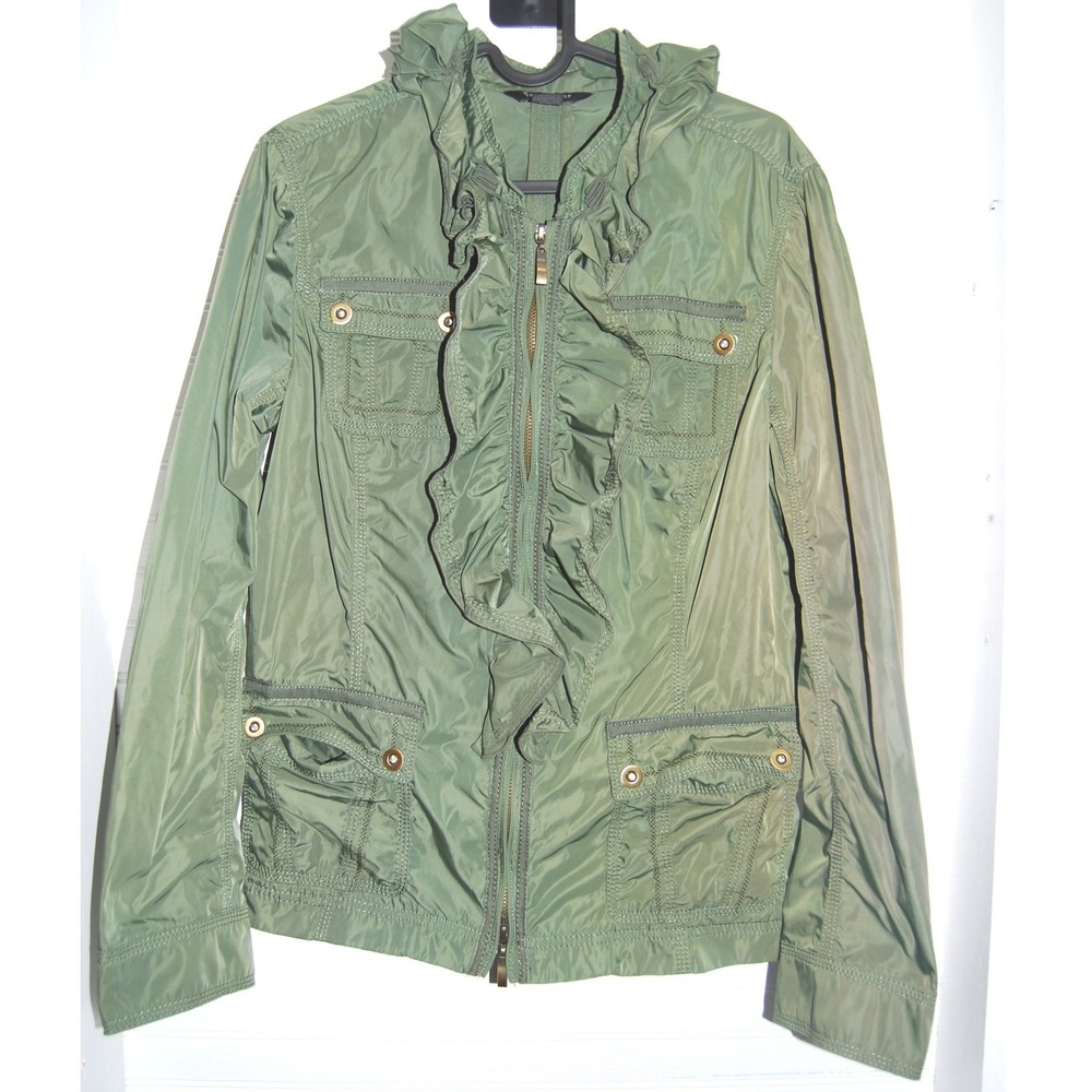 White House Black Market Army Green Ruffle zip-up jacket Women's Medium Y2K